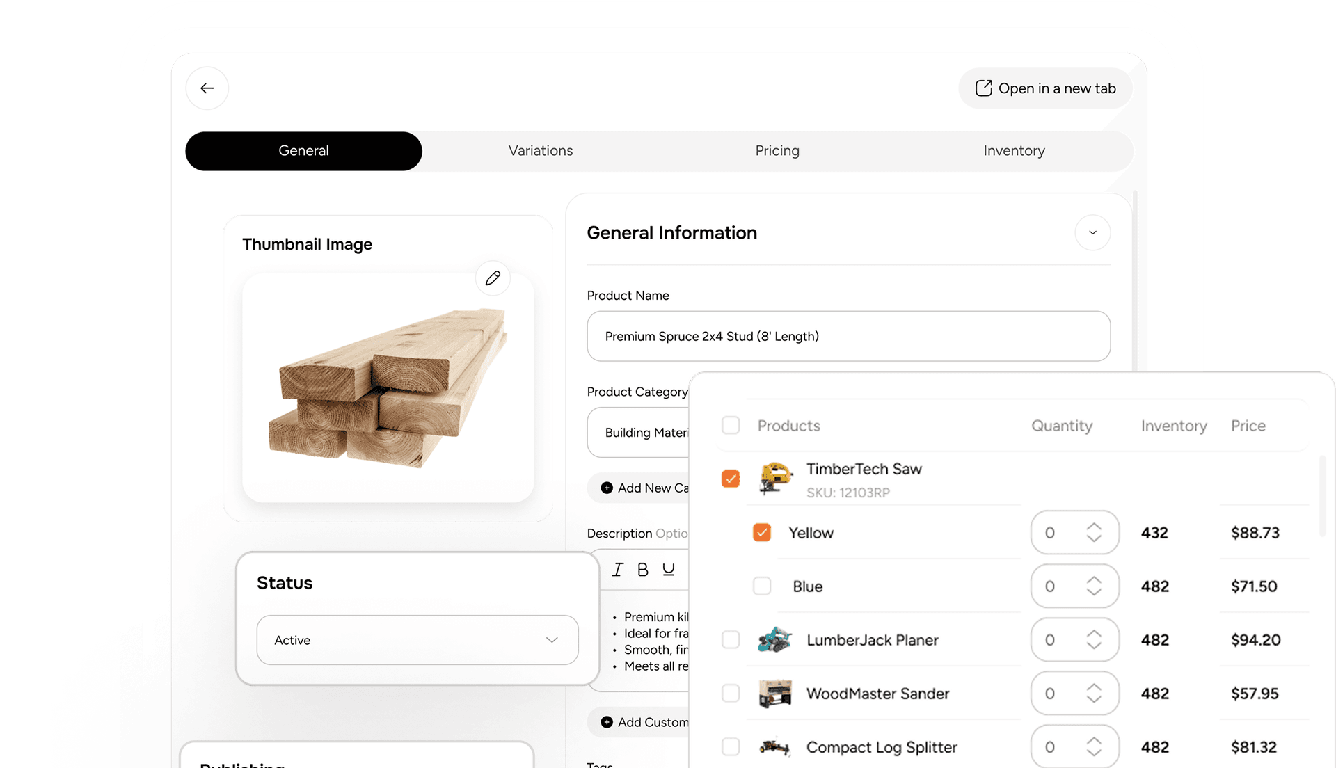 Add products general information, variations, pricing and inventory in B2B eCommerce CMS